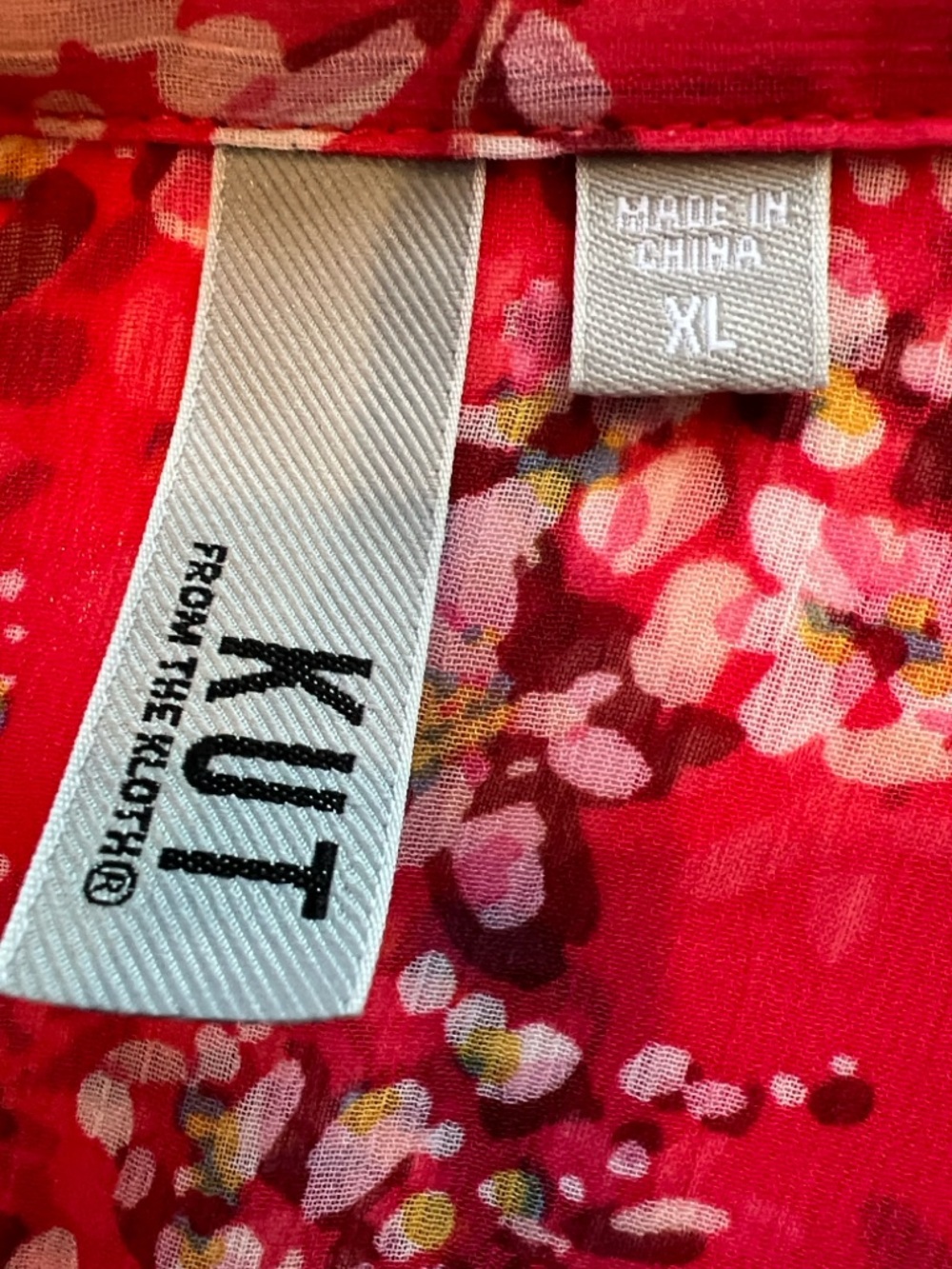 KUT from the Kloth Sheer Floral Button Down Adjustable Sleeves Blouse Size XL - Picture 8 of 11